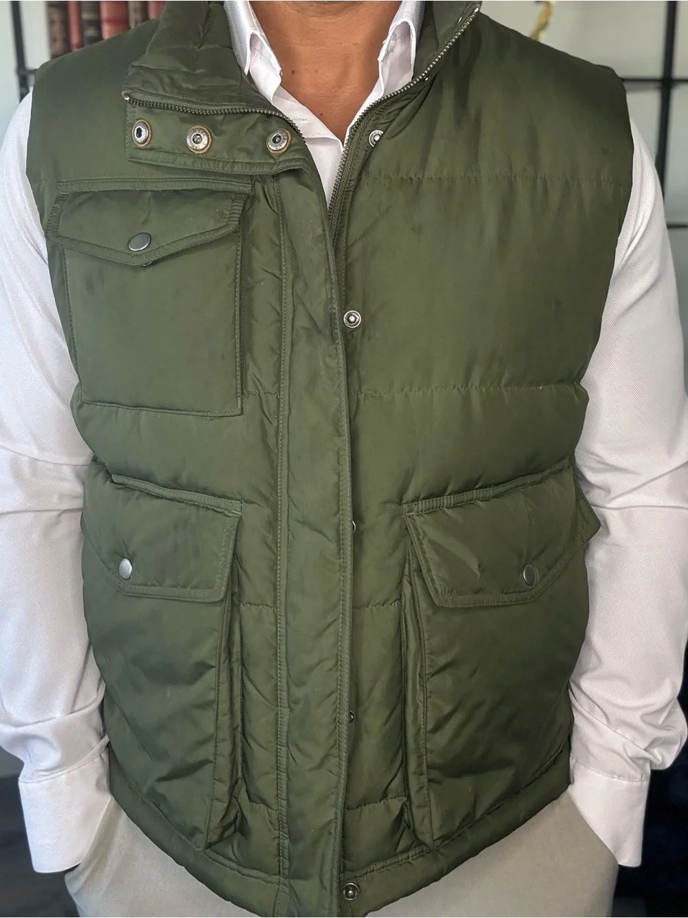 J Crew Men's Olive Green Quilted Vest Jacket